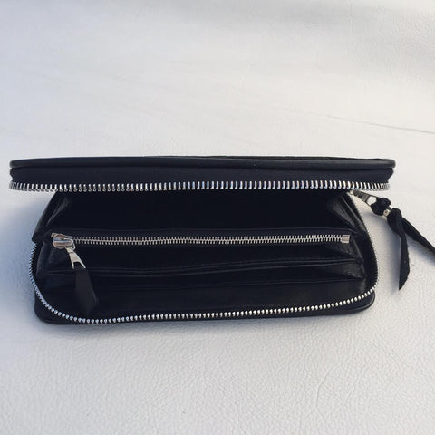 Large Zipper Wallet in Dark Black Hippo Leather