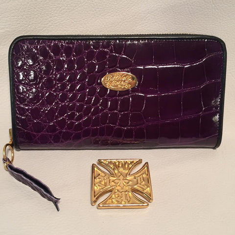 Large Zipper Wallet in Amethyst Purple Crocodile Leather