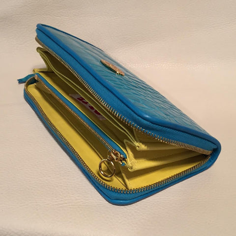 Large Zipper Wallet in Turquoise Blue Crocodile Leather