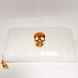 Large Zipper Wallet in White Shiny Crocodile Leather