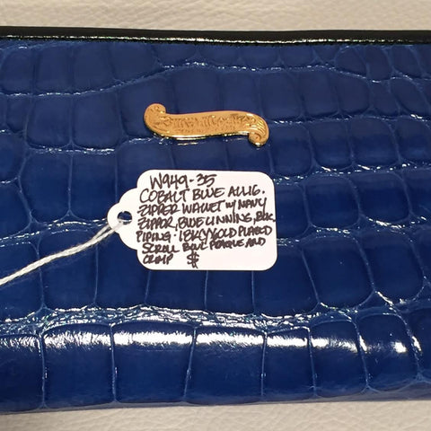 Large Zipper Wallet in Cobalt Blue Crocodile Leather