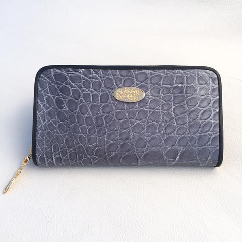 Large Zipper Wallet in Slate Grey Alligator Leather