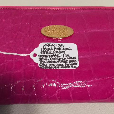Large Zipper Wallet in Fuchsia Pink Crocodile Leather