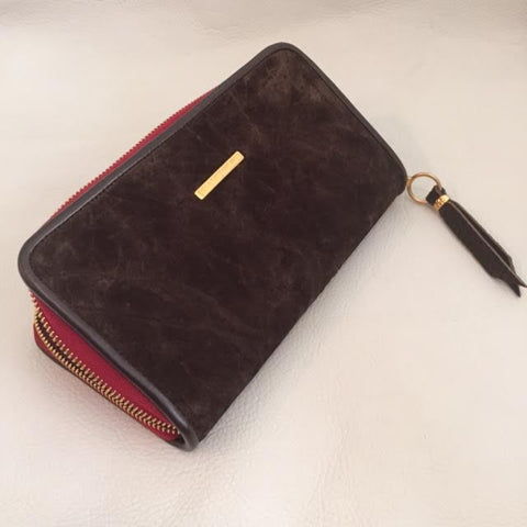 Large Zipper Wallet in Dark Brown Hippo Leather