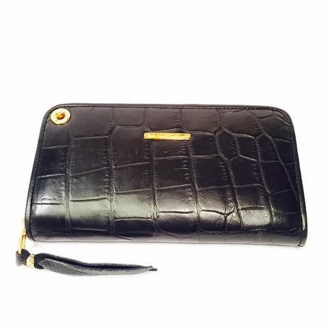 Large Zipper Wallet in Matte Black Crocodile Leather