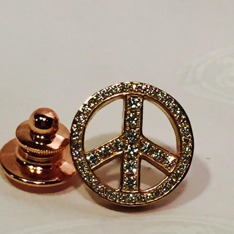 Pins - Peace Sign with 18K Rose Gold and VS1 Diamonds 50 Stones