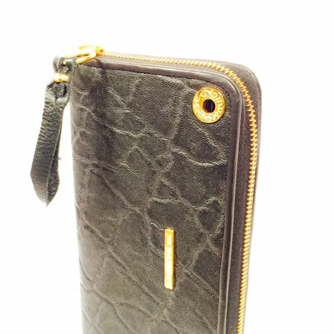 Large Zipper Wallet in Black Elephant Leather