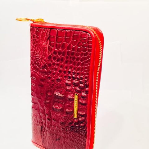 Large Zipper Wallet in Red Hornback Alligator Leather