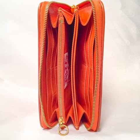 Large Zipper Wallet in Bright Orange Crocodile Leather