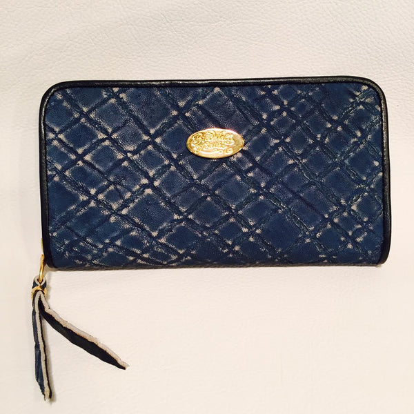 Large Zipper Wallet in Denim Blue Elephant Leather - Bill Wall Leather Inc.