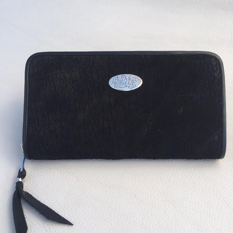 Large Zipper Wallet in Dark Black Hippo Leather