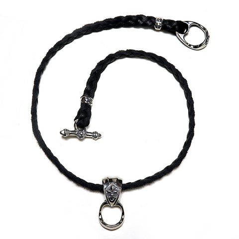 Musician's Necklace-Leather Braid with Fleur de lis Slider